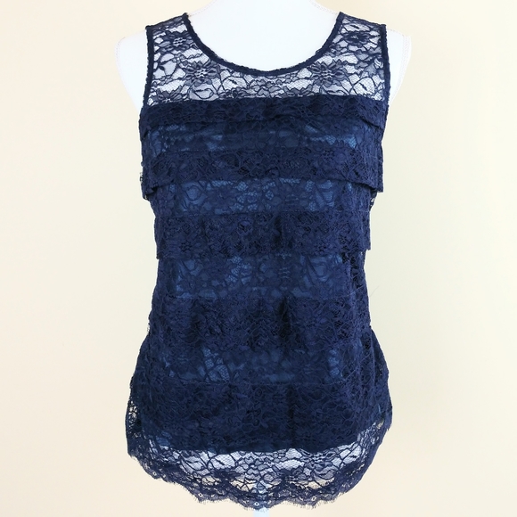 Ann Taylor Tops - Ann Taylor Navy Blue Lined Lace Sleeveless Top